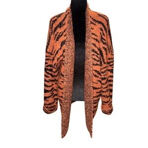 Forever 21 Cardigan Sweater Womens Size M Tiger Print Open Front Oversized